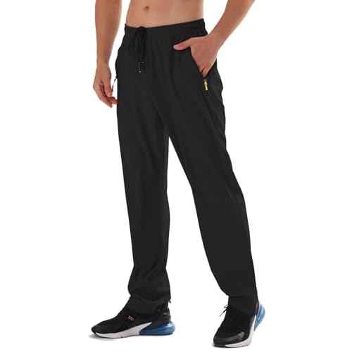 Men's Elastic Waist Hiking Pants Water Resistant Quick-Dry Lightweight Outdoor Sweatpants with Zipper Pockets