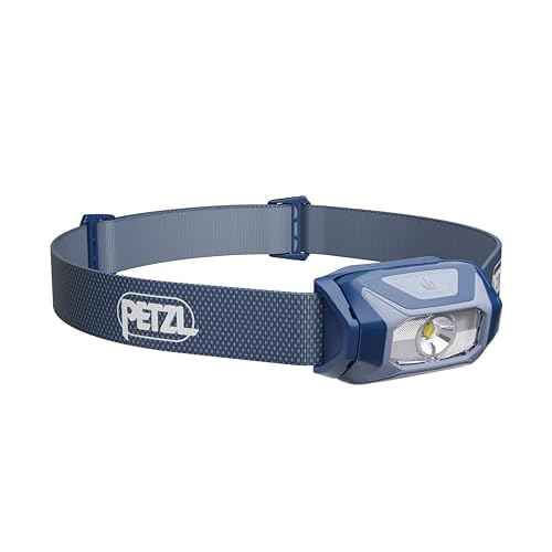 PETZL TIKKINA Headlamp - Compact, Easy-to-Use 300 Lumen Headlamp, Designed for Hiking, Climbing, Running, and Camping - Blue