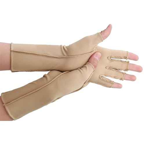 NURCOM Compression Arthritis Gloves, Rheumatoid Pain Relief Compression Gloves for Women & Men, Premium Fingerless Circulation Gloves for Arthritis & Joint Pain, Swelling, Tendonitis, 1 Pair Beige M