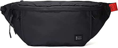 Large Crossbody Fanny Pack for Women Men with 5 Zipper Pockets - Black