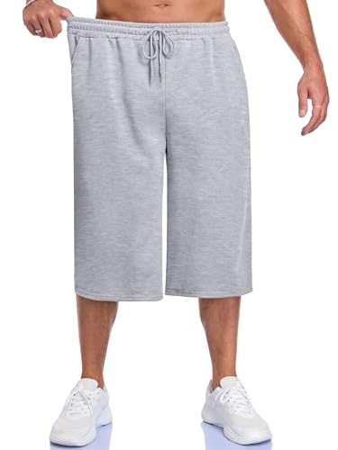 Mens Baggy Sweat Shorts Gym Athletic Basketball Summer Workout Lounge Beach - Large Gray