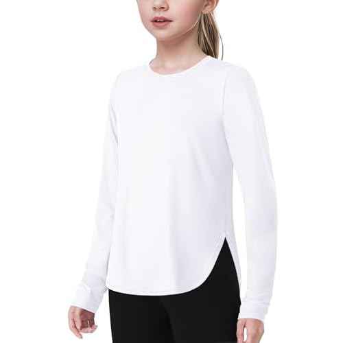 JOCMIC Girls Long Sleeve Shirts Kids Athletic Quick Dry Basic Tees for Gym Yoga Fall Tops UPF 50+ Sun Shirts