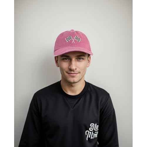 Racing Car Flag Hat for Men Women, Adjustable Embroidered Washed Race Car Baseball Cap