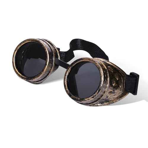 Steampunk Goggles for Men Women - Adjustable Riveted Metal Punk Glasses, Victorian Cosplay Eye Wear Accessory