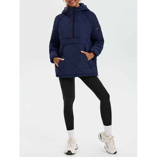 Cicy Bell Women's Quilted Puffer Pullover Jackets Oversized Half Zip Puffy Hooded Outerwear Warm Winter Coats