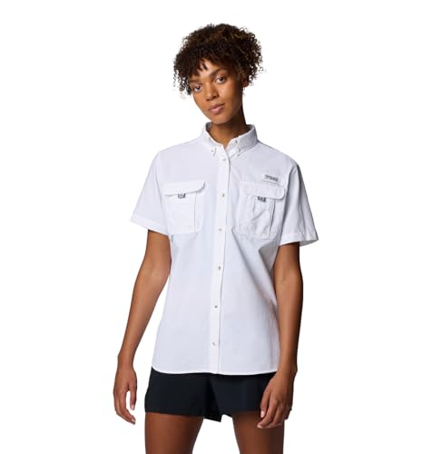 Columbia Women's PFG Bahama II Short Sleeve Fishing Shirt Large White - Sun-Blocking, Quick-Dry Outdoor Top