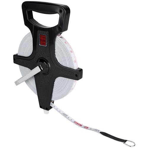 60 Meters Open Reel Measuring Tape with Metal Spike - Durable Fiberglass, Hand Crank for Track & Field