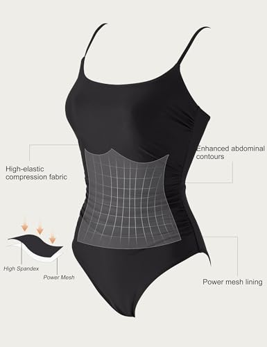 Women’s Black Medium Tummy Control One-Piece Swimsuit with Crisscross Backless Design