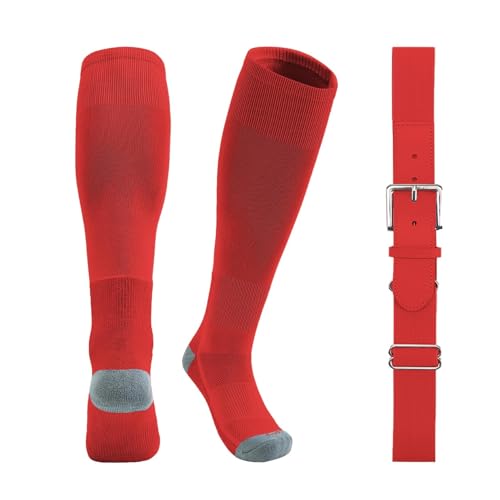 Toddler Baseball Socks & Belt Set for Kids Ages 2-16, 5-7 Years Red Variation