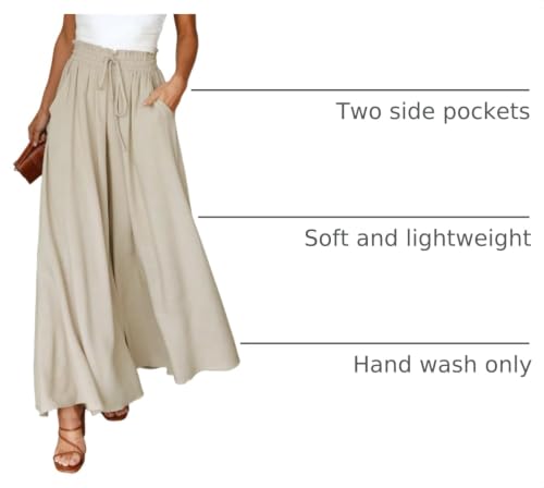 Dokotoo Wide Leg Pants for Women Beige Medium Casual Elastic Waist Drawstring Pants