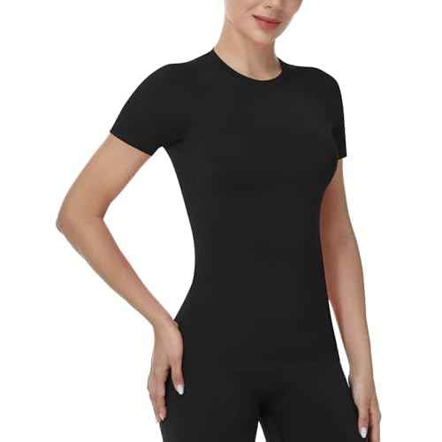 Runhit Compression Shirt Women Short Sleeve Workout Tops Athletic Gym Moisture Wicking T-Shirt Running Yoga Base Layer