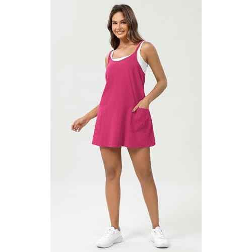 ODODOS Women's Purevibe Cotton Mini Dress with Pockets Strappy Racerback Cover Up Tank Dress (Shirts Not Included)