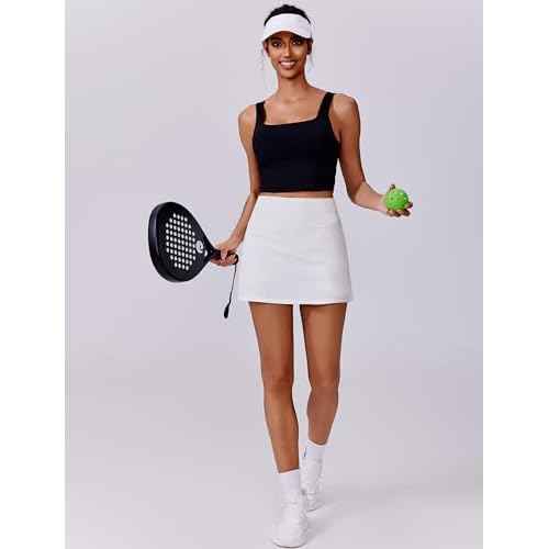 PINSPARK Womens Tennis Skirt High Waisted Golf Skort with 2 Pockets Stretchy Athletic Skirts for Workout Pickleball Running