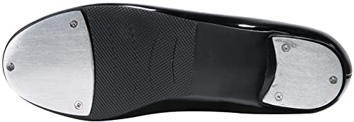 Kids Tap Dance Shoes Flat with PU Leather Ribbon Tie - Black Patent, 13 Little Kid