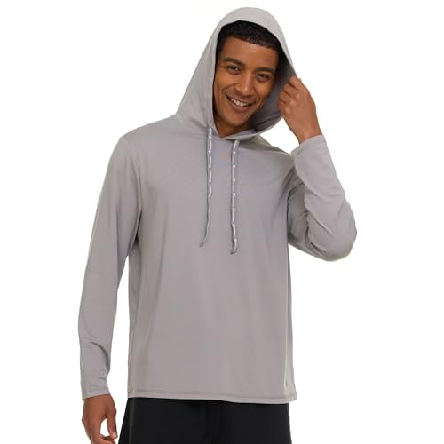 Champion Men's Sun Hoodie Long Sleeve UPF 50+ Rash Guard Fishing Shirt - Large Light Grey