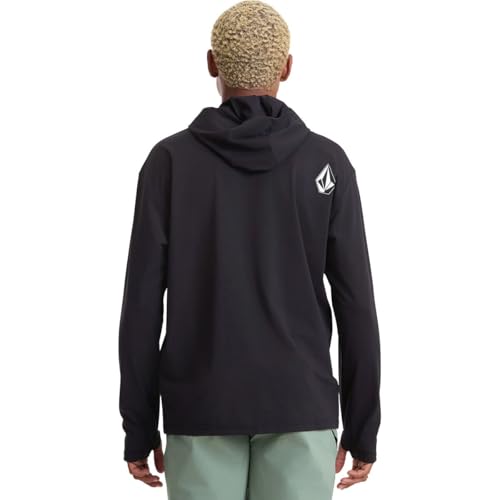 X-Large Men's Long Sleeve Hooded Rashguard UPF 50+ Sun Protection - Black