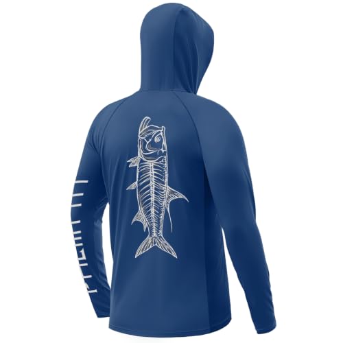 Men's UPF 50+ Long Sleeve Fishing Hoodie Shirt with Neck Gaiter - 3X-Large Navy Tarpon Sketch