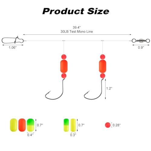 Fishing Rig Floats Beads Snell Hooks Saltwater Pompano Surf Tackle - Mixed Color, 40"