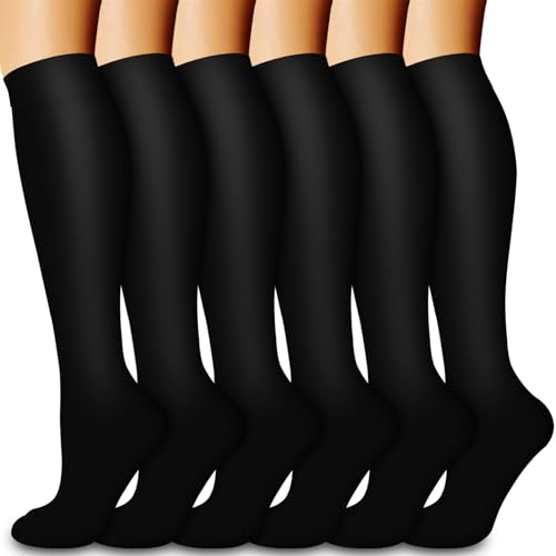 Compression Socks for Men & Women 15-20 mmHg Support Athletic Running Nurse Small-Medium Black (6 Pairs)