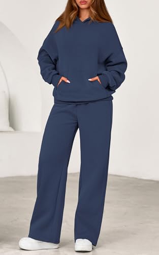 Women's Sweatsuits 2 Piece Lounge Set - Fall Matching Outfit Grey Blue Medium