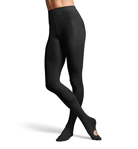 Girls Contoursoft Adaptatoe Tights Large Black - Soft Convertible Kids Tights