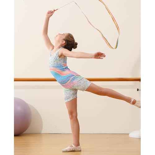 2 Packs Gymnastics Leotards for Girls Mermaid Leopard Dance Leotard Kids Biketard with Shorts