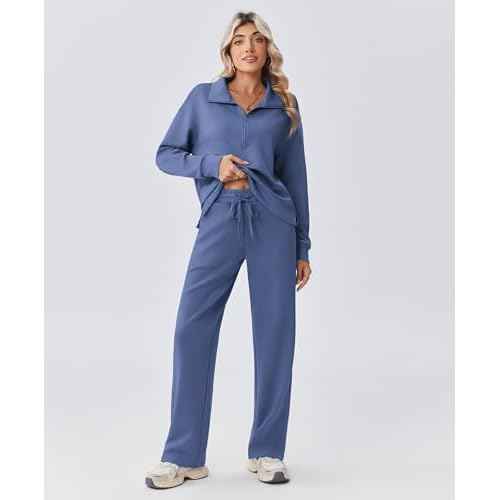 PINSPARK 2 Piece Sets for Women 1/2 Zip Sweatsuit Loose Fit Sweatshirt Straight Leg Pants 2025 Matching Outfit Fall Tracksuit