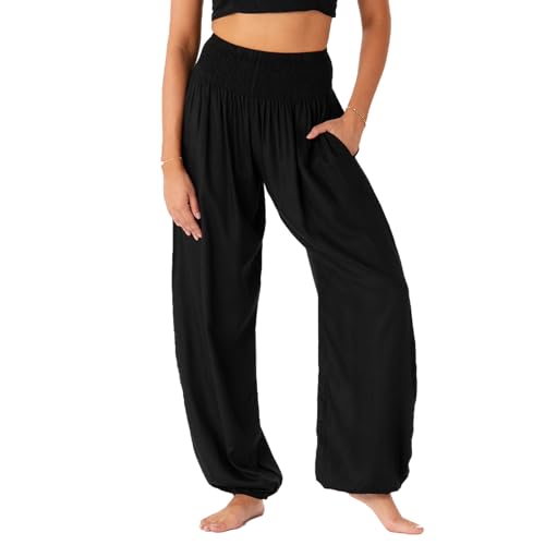 Medium Black Lotus and Luna Women's Harem Pants for Beach & Lounge High Waisted Boho Style