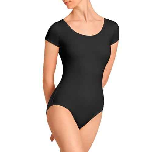 Stelle Women's Short Sleeve Leotard for Ballet Dance Costumes Scoop Neck Sleeveless Double Lined Bodysuit
