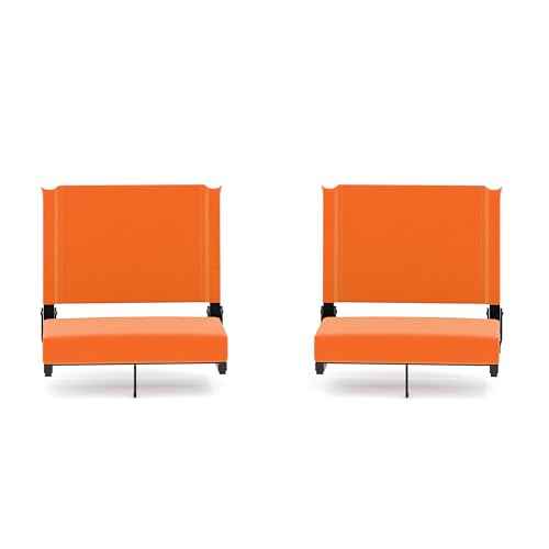 Flash Furniture Grandstand Portable Stadium Seats for Bleachers or Benches, Folding Padded Stadium Chairs with Handle, Pack of 2, 500 lb. Weight Capacity, Orange