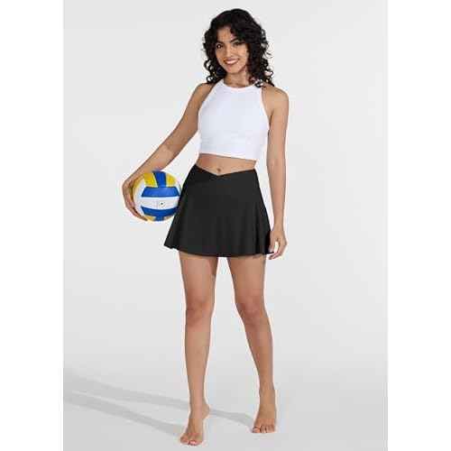 Willit Womens V Cross Swim Skirt Athletic Bathing Suit Skorts Skirts Swimsuit Bottoms with Pocket