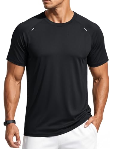 Men's Workout Shirts - Dry Fit Mesh Athletic T-Shirts Large Black