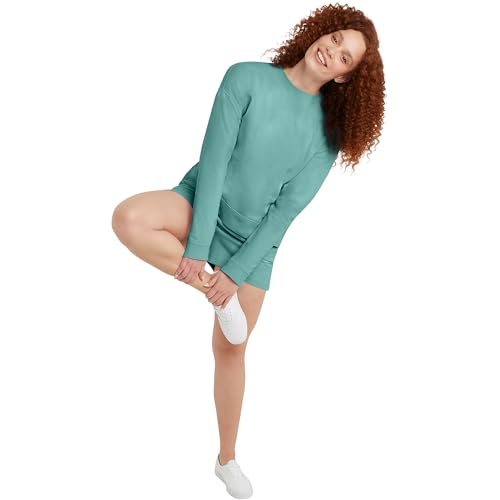 Hanes Originals Women's Fleece Sweatshirt - Medium Spanish Moss with Placed Flowers