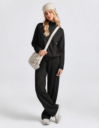 Petite Black Lounge Sets for Women Half Zip Tracksuit Fall 2026