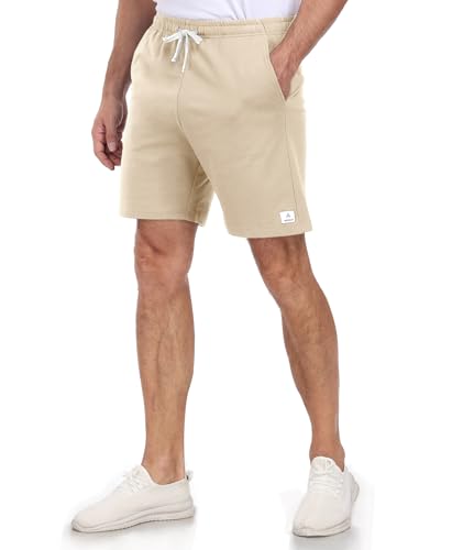 Mens Cotton Sweat Shorts Lounge Casual 7 Inch - XX-Large Beige Drawstring Elastic Waist