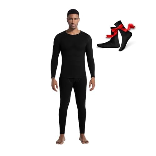 Warm Thermal Underwear Set Mens Base Layer Long Johns Winter Hunting Gear Bottom Leggings Top with Mens Crew Socks