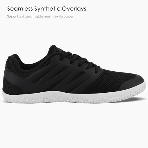 Men's Wide Zero Drop Minimalist Barefoot Sneakers 10.5 Black White