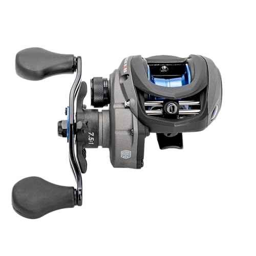 Lew¡¯s American Hero Baitcast Fishing Reel, 4+1 Bearings, 7.5:1 Gear Ratio, Graphite Frame, Speed Gears, Magnetic Control System, Gray/Black/Blue