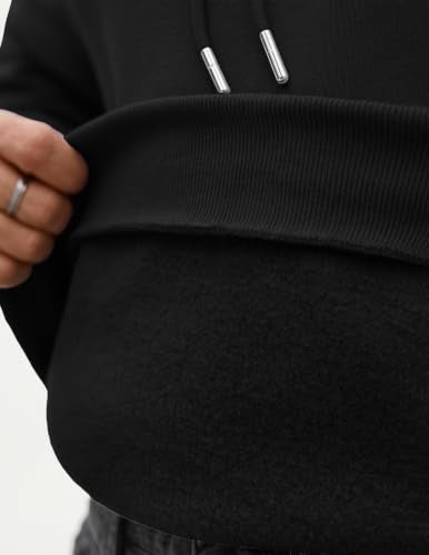 Men's Oversized Full Zip Hoodie Sweatshirt with Fleece Lining - X-Large Black