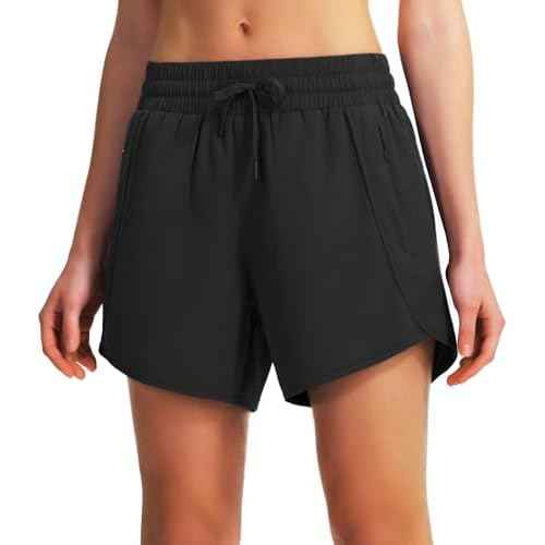 Ksmien Women's 5" Athletic Running Shorts Quick Dry Lightweight Workout Gym Shorts with Zipper Pockets UPF 50+