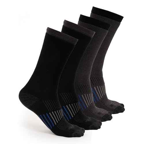 Men's Cushioned Moisture-Wicking Crew Socks (4-Pack) Mid-Weight Work Socks Moisture-Wicking, Arch Support, Fits Sizes 6-12