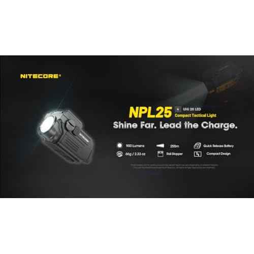 Nitecore NPL25 900 Lumen Compact Weaponlight, USB Rechargeable Magnectic Charging, Rail Mounted Tactical Flashlight with Adjustable Sliding Rail