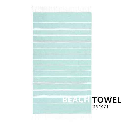 Turkish Beach Towel, 36"x71" Quick Dry Sand Free Oversized Bath Pool Swim Towel, Lightweight Travel Turkish Towels Vacation Essentials, Aqua