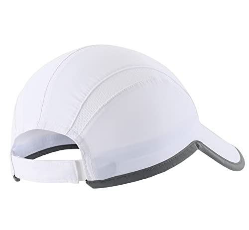 White Foldable Mesh Sports Cap with Reflective Stripe Breathable Sun Runner Hat