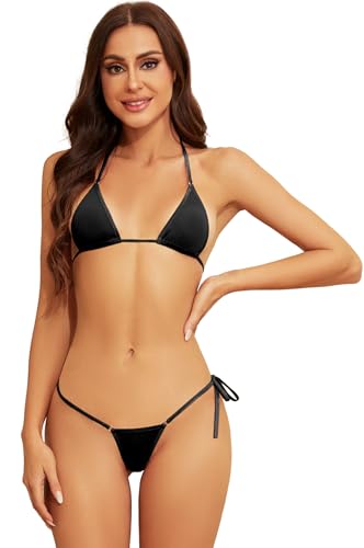 Dadress Micro Bikini Set for Women - Black One Size G-String Tanning Swimsuit
