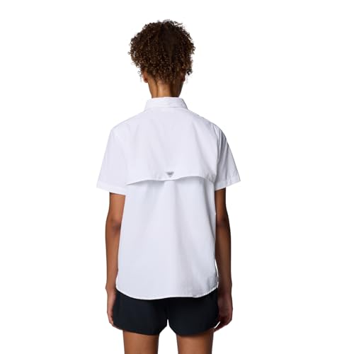 Columbia Women's PFG Bahama II Short Sleeve Fishing Shirt Large White - Sun-Blocking, Quick-Dry Outdoor Top