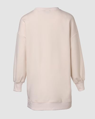 Oversized Crewneck Sweatshirt with Side Zipper Slit - Large Apricot