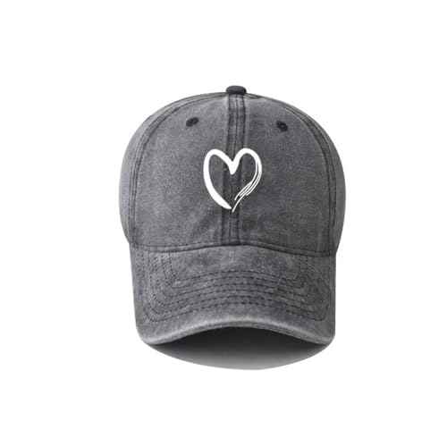 Women's Vintage Washed Baseball Cap Adjustable Cute Heart Graphic Cotton Dad Hat