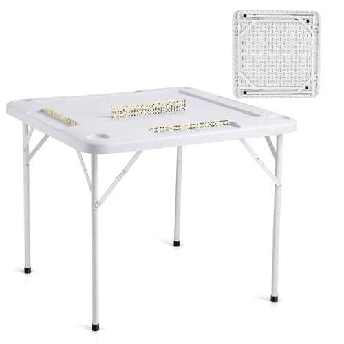VEVOR Mahjong Table, Square 4 Player Folding Card Table with 4 Cup Holders & 4 Chip Trays, Portable Domino Game Table with 1 Set of Dominoes for Mahjong Poke Puzzles, 35.4 x 35.4-inch, Black