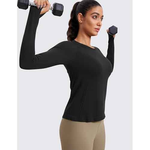 CRZ YOGA Womens Seamless Workout Long Sleeve Shirts Quick Dry Gym Athletic Tops Breathable Running Yoga T-Shirts